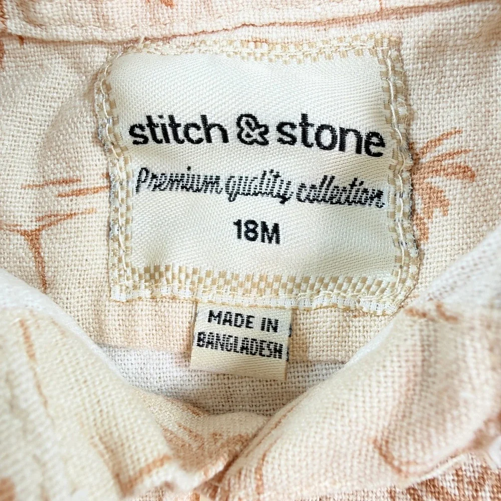 Stitch‎ & Stone Baby Boy 18M Tropical Palm Tree Shirt and Shorts Set Tan Brown